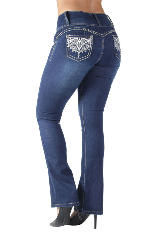 Colombian Design Butt Lift Mid Waist Boot Leg Jeans (DJ3735-BT)
