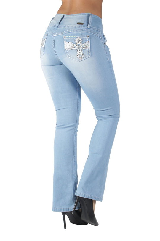 Colombian Design Butt Lift Mid Waist Boot Leg Jeans (DJ3762-BT)