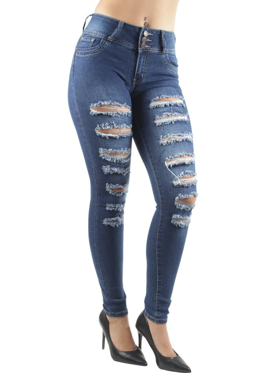 Butt Lift Push Up Mid Waist Ripped Distressed Skinny Jeans (L228)