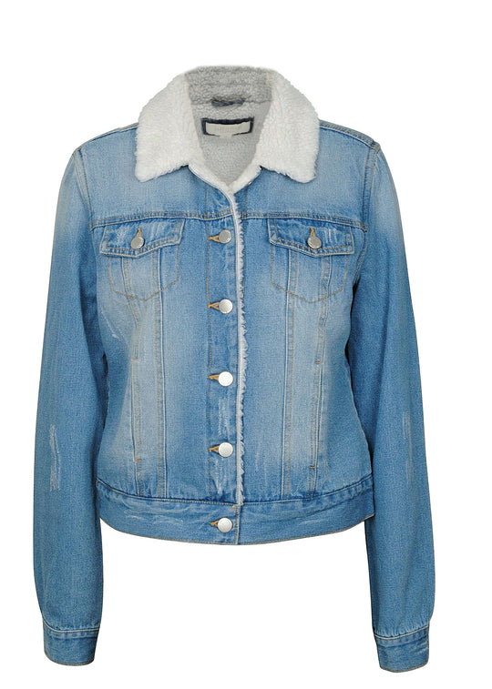 Fashionable Button Front Sherpa Lined Denim Jacket ((OLD)-JK-MD-0624)