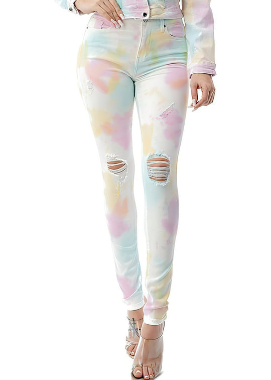 Tie Dye Stretch Denim Ripped Skinny Jeans (TIEDYE-SKINNY-8045)