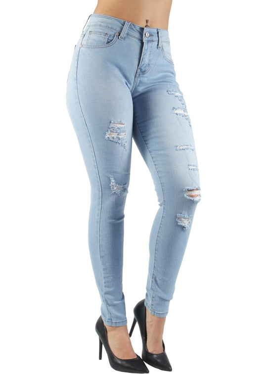 Classic  Mid Waist Ripped Distressed Skinny Jeans (L434)