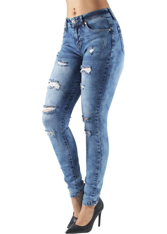 Classic  Mid Waist Ripped Distressed Skinny Jeans (L456)