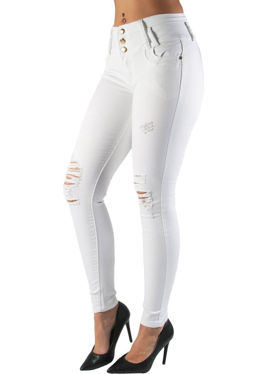 Butt Lift Push Up Mid Waist Ripped Distressed Skinny Jeans (MK158)
