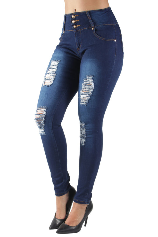 Butt Lift Push Up Mid Waist Ripped Distressed Skinny Jeans (MK1878)