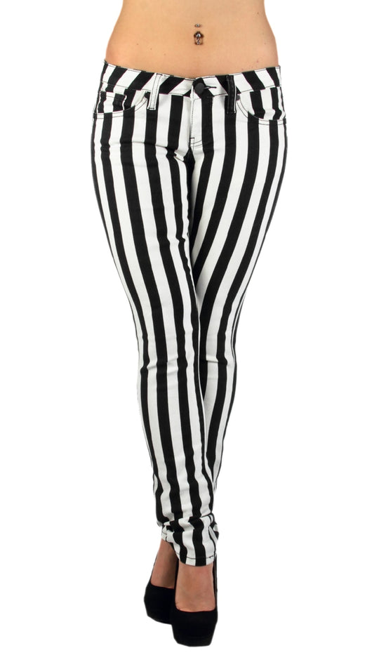Black & White Striped Classic Sexy Skinny Jeans  &   (6065)