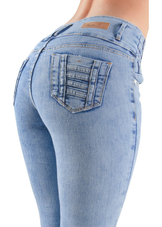 Colombian Design Butt Lift Unfinished Hem Skinny Jeans (Q215)