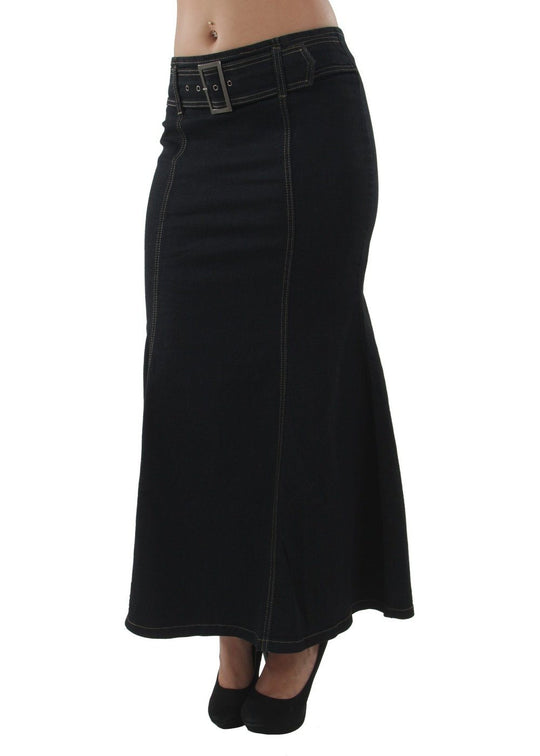 Trumpet Mermaid Front Belted Flare Long Denim Skirt (RC601SML)
