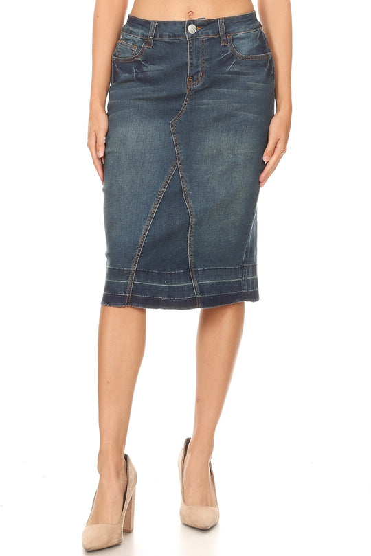 Mid  Length Pencil Stretch Denim Skirt (77103-SKT)
