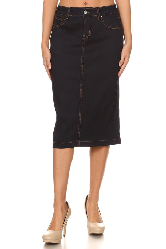 Calf  Length Stretch Pencil Stretch Denim Skirt (77317-SKT)