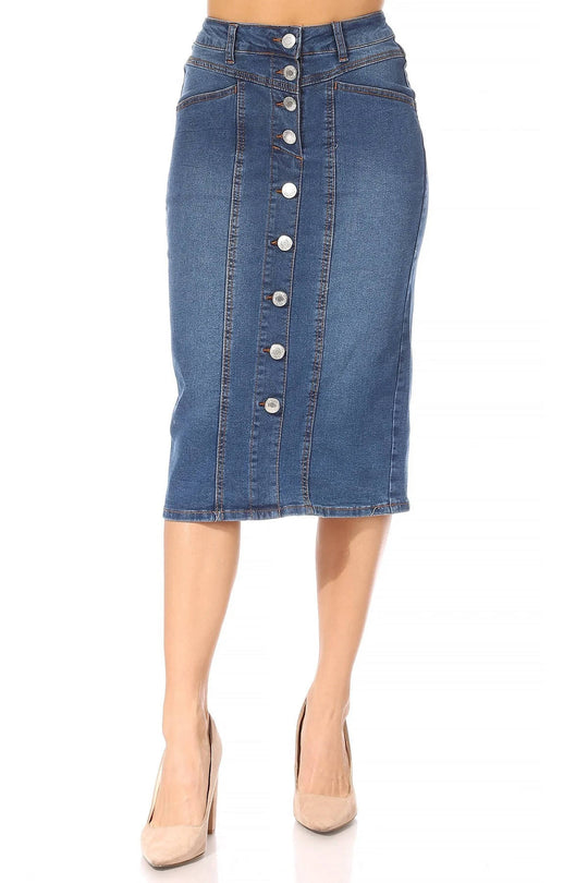 Calf  Length Stretch Denim Pencil Skirt (78031-SKT)