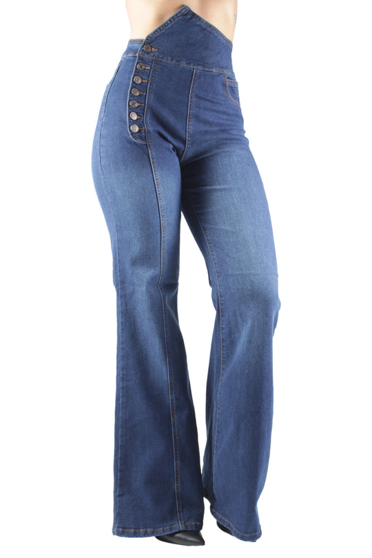 Bell Bottom High Waist Flared Stretch Jeans (WA4575)
